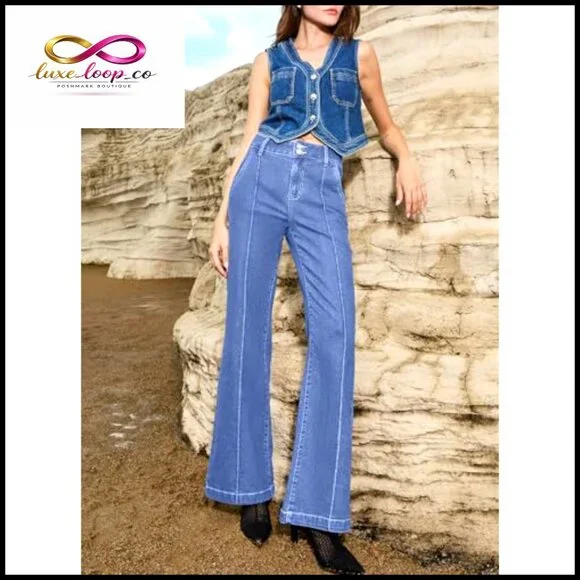 Wide Leg High Waisted Stretch Denim Jeans Casual Baggy Fit Pants